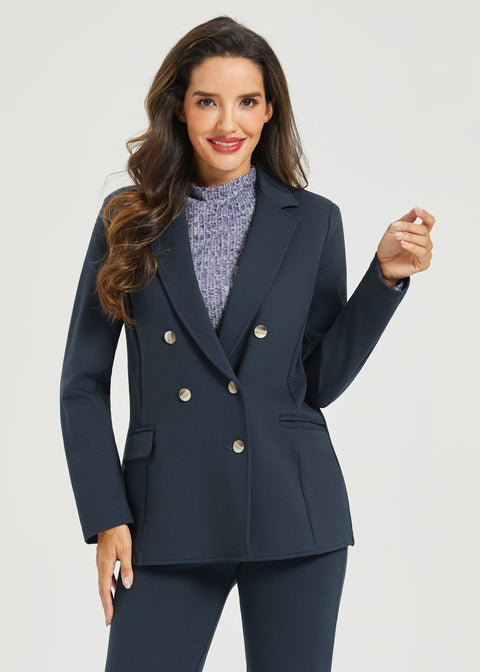 Double Breasted Blazer | Machine Washable Stretch Ponte (Navy)