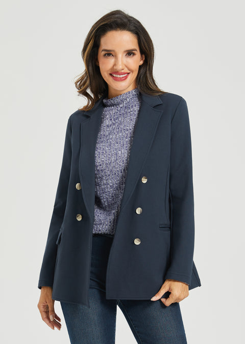 Double Breasted Blazer | Machine Washable Stretch Ponte (Navy)