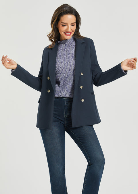 Double Breasted Blazer | Machine Washable Stretch Ponte (Navy)