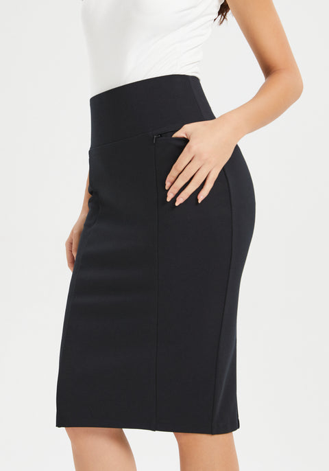 Power Down Pencil Skirt | High-Waist Machine Washable (Black)