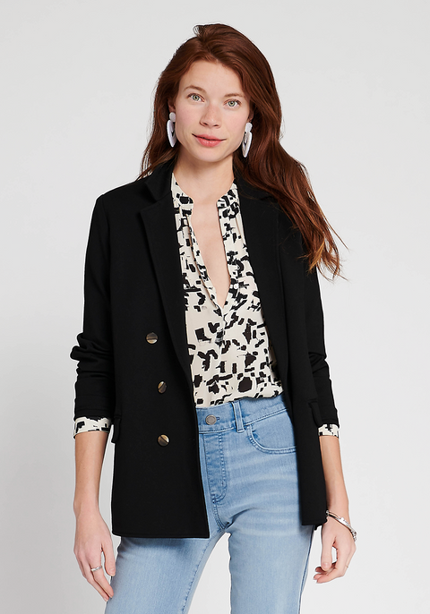 Double Breasted Blazer | Machine Washable Stretch Ponte (Black)